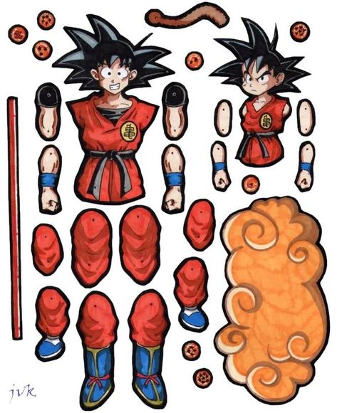 PAPERMAU: Dragon Ball Z - Goku Articulated Paper Doll - by Awake2dreaM Diy Paper Art, Dbz Goku, Baby Quilt Kit, Paper Puppets, Paper Doll Template, Paper Dolls Printable, Anime Crafts, Dragon Ball Gt, Origami Crafts