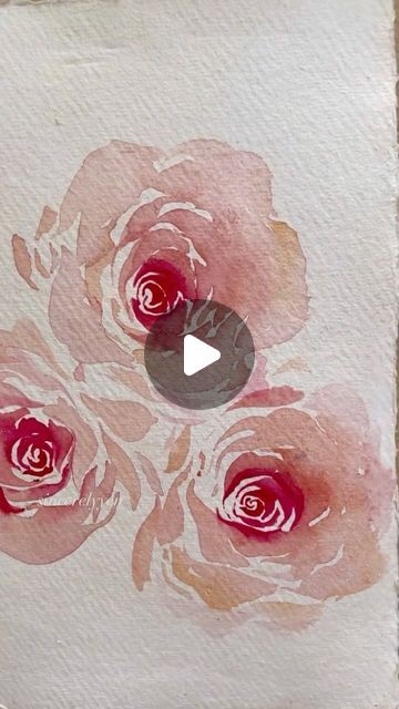 Roses In Watercolor, Rose In Watercolor, Watercolor Roses Painting, Watercolor Roses Tutorial, Watercolor Tutorials For Beginners, Watercolor Art For Beginners Flowers, Watercolor Videos Tutorial, Painting Ideas Videos, Acquarelli Ideas