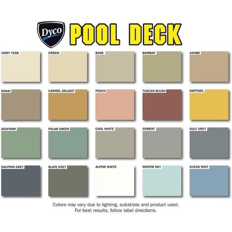 Dyco Paints Pool Deck Tintable Tint Base Solid Concrete Stain (Gallon) in the Concrete Stains & Sealers department at Lowes.com Pool Deck Colors Ideas Paint, Pool Deck Colors Concrete Paint, Painted Pool Deck, Wood Stain Color Chart, Cement Pond, Kool Deck, Painted Pool, Concrete Paint Colors, Deck Paint Colors