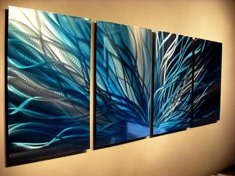 Metal Wall Art Home Decor- Radiance Blues- Abstract Contemporary Modern Decor Original Unique