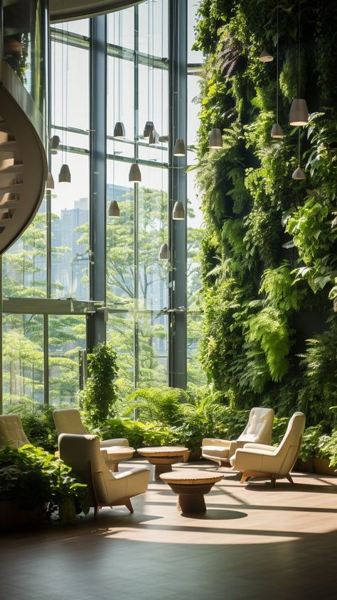 Biophilic Design Green Building, Biophilic Architecture, Botanical Interior, Atrium Design, Sustainable Interior Design, Luxury Bedroom Furniture, Healthcare Design, Green Architecture, Urban Architecture