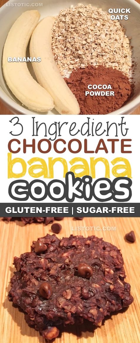 Chocolate Banana Cookies, Healthy Chocolate Cookies, Glutenfri Baking, Healthy Chocolate Banana, Sugar Free Snacks, Biscuits Diététiques, Cookies Sugar, Guilt Free Snacks, Banana Cookies