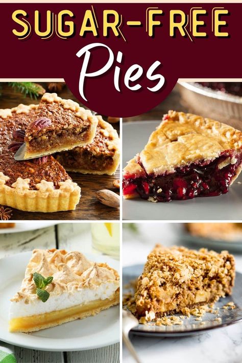 These sugar-free pies make indulging in dessert a little healthier! From Key lime to peanut butter to coconut cream, you won't be able to resist these pies. Sugar Free Key Lime Pie For Diabetics, Sugar Free Pies Recipes, Low Sugar Pie Recipes, Healthy Coconut Cream Pie, Sugar Free Divinity Recipe, Americas Most Wanted Recipes, Sugar Free Fruit Desserts, Pies For Diabetics, Sugar Free Pie Recipes