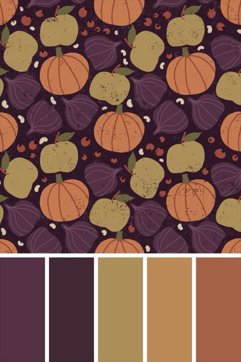 Fall Colors With Purple, Fall Purple Color Palette, Spooky Color Scheme, Halloween Color Combos, Halloween Color Combinations, October Colour Palette, Unique Color Palette Colour Schemes, Alt Color Palette, Lava Color Palette