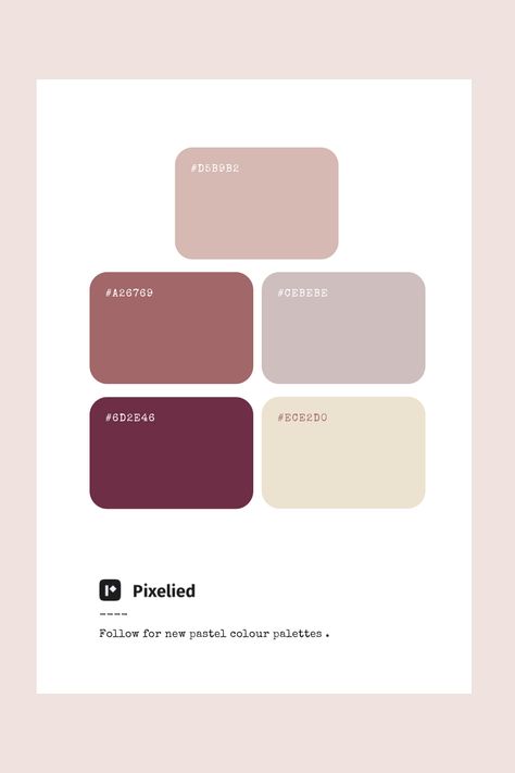 This pastel color palette features a sophisticated mix of soft taupe, cream, blush, dusty rose, and deep burgundy. Ideal for creating an elegant and timeless atmosphere. Deep Pastel Color Palette, Blush And Burgundy Bedroom, Dusty Rose Color Combinations, Dusty Pastel Color Palette, Dusty Pink Color Palette, Dusty Rose Palette, Dusty Color Palette, Dusty Rose Color Palette, Burgundy Color Palette