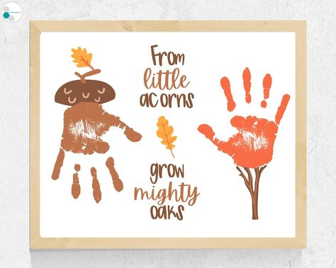 Acorn Handprint Art Craft, Fall Handprint Art, Fall Handprint Craft for Toddlers Baby Kids Preschool, Autumn Poem Little Acorns Mighty Oaks - Etsy Autumn Handprint Art, Fall Crafts For Infants, Acorn Handprint, Fall Handprint Art, Autumn Poem, Acorn Craft, Fall Handprint Crafts, September Crafts, Craft For Toddlers