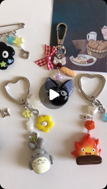 @lalstudi0 on Instagram: "studio ghibli keychains ☆⋆｡𖦹°‧ #🇩🇿
🏷️ #reels #keychains #handmade #clay #charms #studioghibli #smallartist #explore #instagood" Ghibli Keychain, Polymer Clay Charms, Handmade Clay, Clay Charms, Studio Ghibli, Keychains, Polymer Clay, Charms, Ceramics