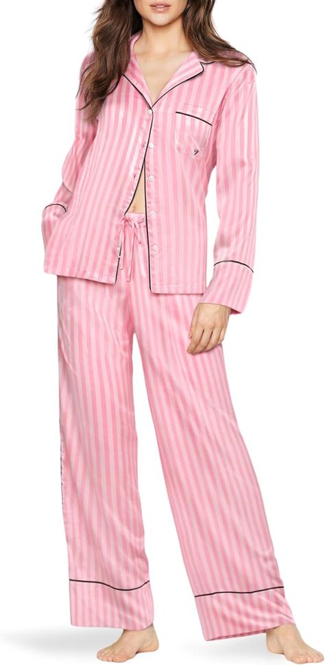 Victoria's Secret Satin Long Pajama Set, Women's Sleepwear (XS-XXL) Victoria Secret Pjs, Silk Pj Set, 2 Piece Lounge Set, Satin Pant, Pajama Set Long, Silk Pjs, Sleepwear For Women, Satin Pajama Set, Drawstring Waist Pants