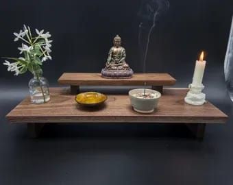 Zen Table, Puja Table, Altar Design, Japanese Table, Buddhist Altar, Meditation Altar, Altar Table, Home Altar, Low Tables