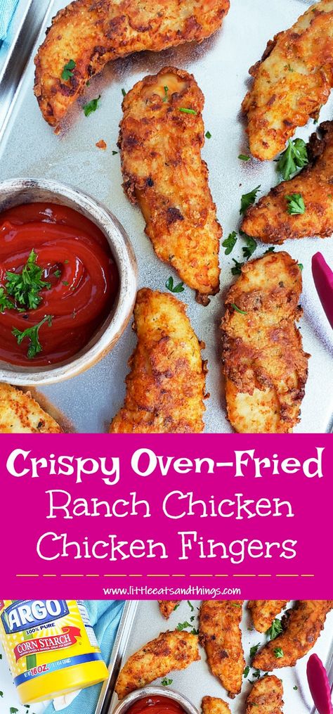 Since my kids are true chicken finger fans, I decided to make these Crispy Oven Fried Ranch Chicken Fingers for dinner using my secret ingredient, Argo Corn Starch! #ad. #CrispiestChicken #CrispyChicken #FriedChicken Bake Chicken Fingers, Crispy Chicken Fingers Baked, Homemade Chicken Fingers Baked, Crispy Ranch Chicken Tenders, Easy Chicken Finger Recipes, Chicken Tender Recipes Ranch Seasoning, Oven Baked Ranch Chicken Tenders, Oven Fried Chicken Tenderloins, Oven Baked Chicken Fingers