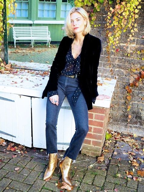 Gold Boots Outfit, Gold Shoes Outfit, Pandora Sykes, Gold Ankle Boots, Boots Outfit Ankle, Denim Baby, Gold Boots, Metallic Boots, Affordable Shoes