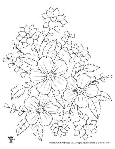 Flower Adult Coloring Pages | Woo! Jr. Kids Activities Printable Flower Coloring Pages, Printable Flower, Alzheimers Awareness, Flower Art Drawing, Floral Embroidery Patterns, Pola Sulam, Butterfly Drawing, Flower Printable, Embroidery Patterns Free