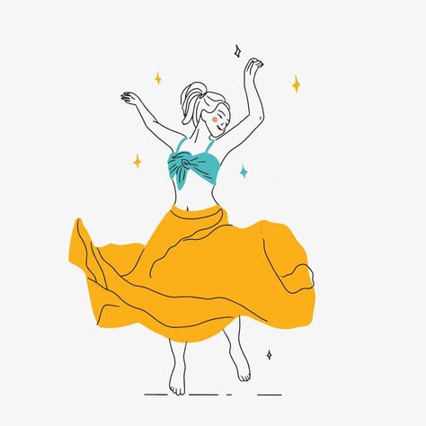 Dancing young woman in hand drawn line art style Dance Images Art, Dancing Aesthetic Drawing, Dancing Reference Drawing, Dancing Illustration Art, Dancing References, Line Art Dance, Senior Themes, Dance Illustration Art, Dancing Drawing Reference