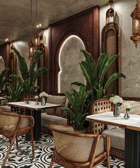 Cafe Style Interior, Traditional Style Restaurant Design, Indian Restaurants Interior Design, Pakistani Restaurant Interior Design, Moroccan Cafe Interiors, Indian Restraunt Interior, Nigerian Restaurant Interior, Boho Theme Restaurant, Modern African Restaurant Design