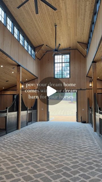 Ellie Shrode on Instagram Horse Yard Ideas Dream Stables, Horse Stable Design, Horse Barn Interior, Equestrian House, Horse Barn With Living Quarters, Simple Horse Barns, Luxury Horse Stables, Luxury Horse Barns, Horse Stables Design