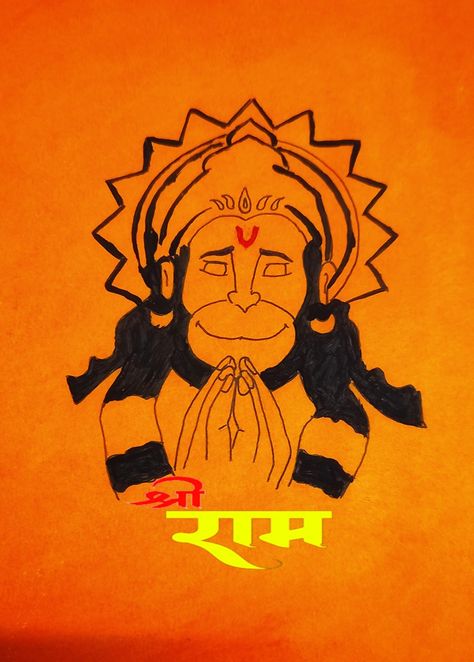 Hanuman ji oil pastel drawing made by me easy Ram Doodle Art, Hanuman Ji Mandala Art Easy, Hanuman Ji Drawing Sketch Easy, Ram Ji Drawing Easy, Hanuman Ji Rangoli, Hanuman Ji Painting Easy, Cute Hanuman Drawing, Hanuman Drawing Easy, Hanuman Ji Drawing Easy