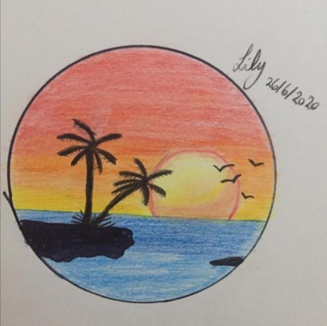 Drawing Sunset Pencil, Sunset Drawing Easy Pencil, How To Draw A Sunset, How To Draw Sunset, Sunrise Drawing Simple, Ocean Sunset Drawing, Sun Set Drawing, Pencil Color Drawing Easy, Sunset Drawing Pencil Sketch