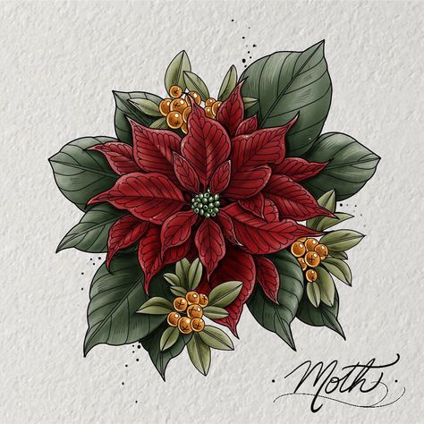 Pointsetta Tattoo Flower, Poinsettia Tattoo, Husky Tattoo, Poinsettia Flower, Arm Tattoos, Beautiful Tattoos, Color Tattoo, Flower Tattoos, Poinsettia