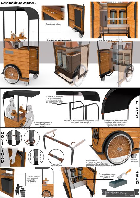 Bike Vendor Cart, Bike Food Cart Design, Coffee On Wheels, Gerobak Jualan, Mobile Kiosk, Vendor Cart, Mobile Coffee Cart, Gerobak Dorong, Food Stall Design