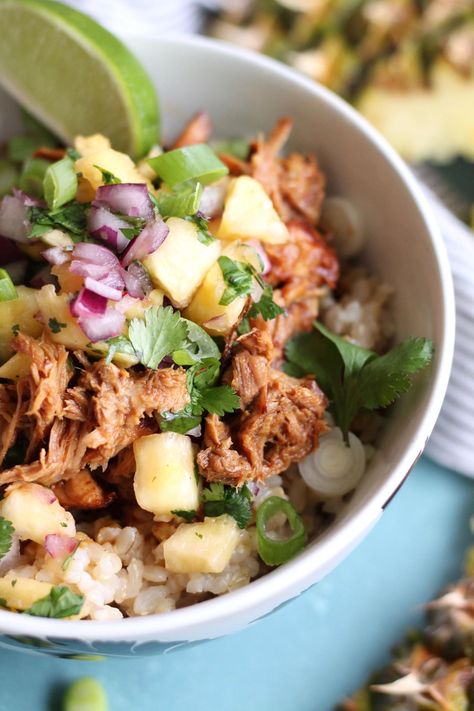 Essen, Pulled Pork Rice Bowl, Pork Rice Bowl Recipe, Pork Rice Bowls, Hawaiian Pulled Pork, Hawaiian Pork, Rice Bowl Recipe, Pineapple Pork, Rice Bowls Recipes