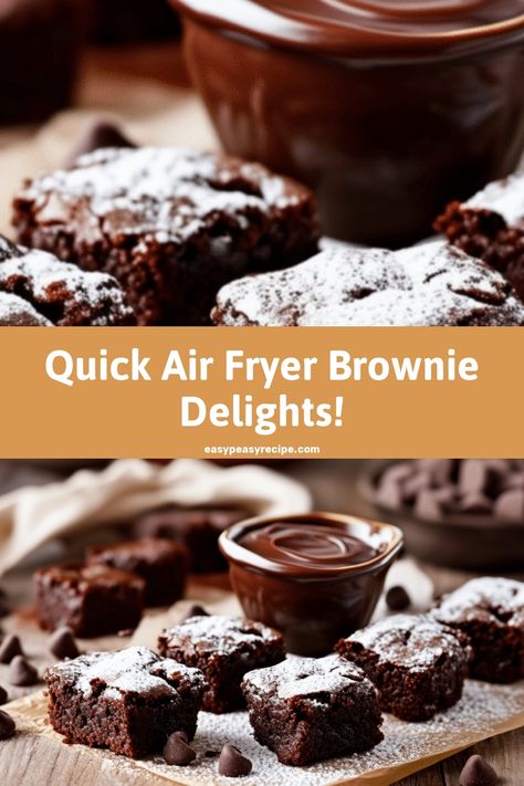 Deliciously rich air fryer brownie bites dusted with powdered sugar and served with a bowl of melted chocolate. Air Fryer Brownies, School Cookies Recipe, Brownie Bites Recipe, Easy Treats To Make, Air Fryer Recipes Vegetarian, Caramel Crunch, Quick Treats, Easy Peasy Recipes, Delicious Deserts