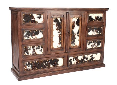 Montana Ranch Vaquera Dresser Western Dresser, Cowhide Decor, Lodge Furniture, Ranch Furniture, Cowhide Furniture, Western Bedroom Decor, Drawing Room Decor, Western Bedroom, Barnwood Furniture