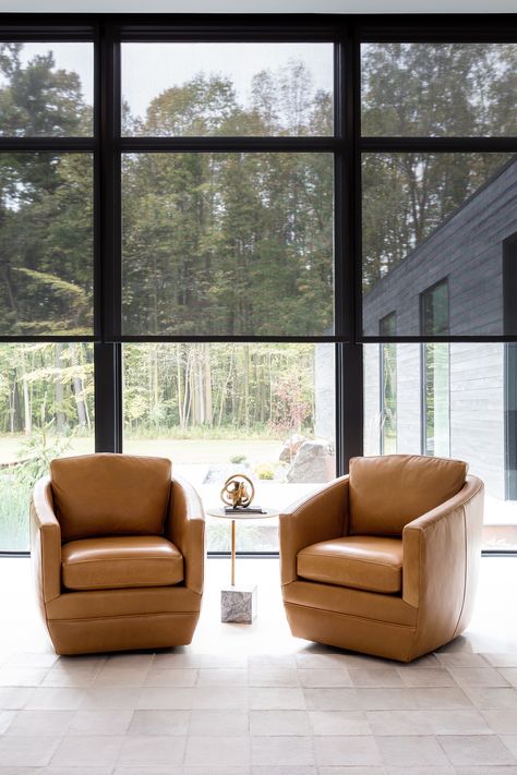 Contemporary Window Coverings, Black Window Frames, The Shade Store, Woodland House, Outdoor Tub, Shade Store, Solar Shades, Black Windows, Modern Windows