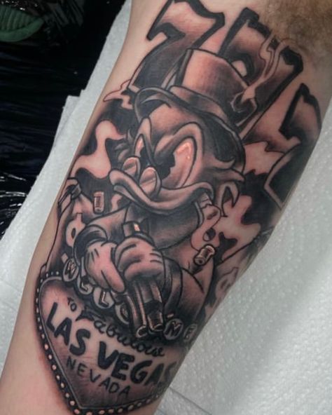 Something different from @camtattooz for Josh !🤑 Drop us a DM to enquire about designs and get booked ! #tattoo #disneytattoo #blackandgreytattoo #vegastattoo #ukartist Doughboy Tattoo, Vegas Tattoo, Uk Artist, Disney Tattoos, Got Books, Something Different, Black And Grey Tattoos, Tattoos, Quick Saves