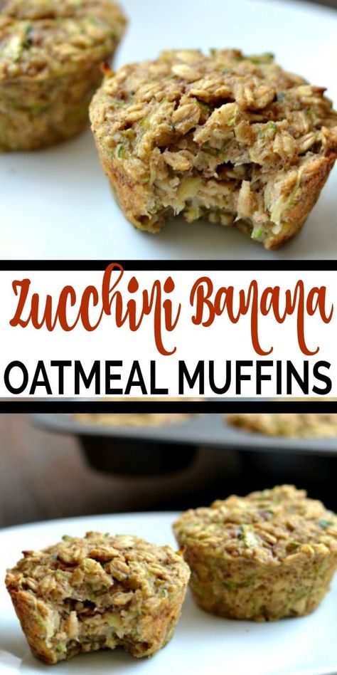 These Zucchini Banana Oatmeal Muffins are an incredible, healthy breakfast.  They are made with no refined sugar, oil or flour and are perfect for meal planning on the go. Zucchini Muffins Breakfast, Vegan Banana Zucchini Muffins, Healthy Banana Zucchini Bread Recipe, Healthy Breakfast Zucchini Muffins, Clean Zucchini Muffins, Healthy Zucchini Oatmeal Muffins, Banana And Zucchini Recipes, Zucchini Bread Muffins Healthy, Banana Zucchini Muffins Healthy Greek Yogurt