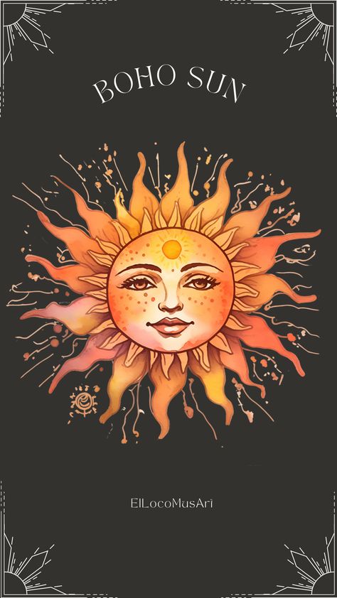 Sun Beams Drawing, Boho Sun Illustration, Boho Sun Drawing, Boho Sun Art, Sun Painting Hippie, Sun Art Aesthetic, Sun Painting Ideas, Sun Drawing Design, Boho Drawings