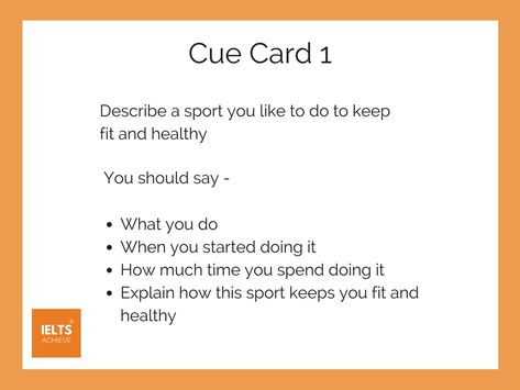 IELTS speaking sports cue card Ielts Speaking Cue Card, Speaking Test, Cue Card, Speech Topics, Ielts Listening, Certificate Format, English Collocations, Learn Skills, Ielts Speaking