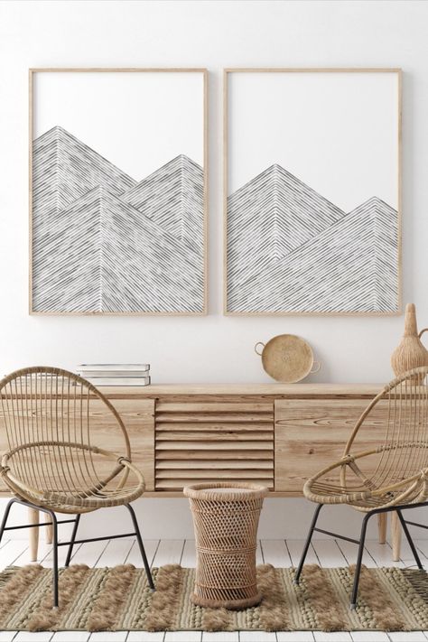 Mountain Line Art, Neutral Landscape, Minimal Wall Decor, Mountain Wall Decor, Floating Shelf Decor, Neutral Wall Decor, Abstract Mountain, Wall Art Neutral, Mountain Decor