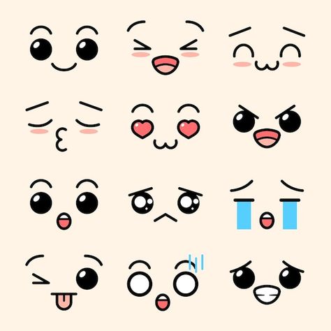 Premium Vector | Cute faces kawaii emoji cartoon Emoji Faces Drawing, Face Emoji Drawing, Eyes Cartoon Cute, Cartoon Faces Shapes, Cute Face Emoji, Funny Faces To Draw On Balloons, Cute Faces To Draw On A Balloon, Cute Face Cartoon, Blob Character