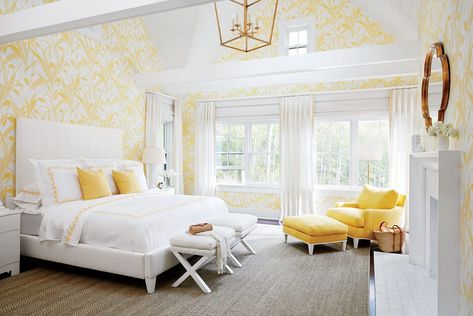 Coastal Living Showhouse 2016, Hamptons Classic, flared roof lines, sensationally sunny color, and the coziest outdoor rooms around: step inside this yearâ€™s dreamy retreat Yellow Bedroom Decor, Boy Rooms, Yellow Room, Coastal Bedrooms, Yellow Bedroom, Coastal Bedroom, White Bedroom, Home Design Decor, Beautiful Bedrooms