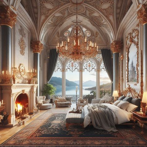 Castle Guest Room, Fantasy Castle Interior Bedrooms, Castle Bedroom Fantasy Art, Fantasy Castle Living Room, Fantasy Training Room, Castle Interior Bedroom, Royal Bedroom Concept Art, Royal Room Aesthetic, Fantasy Royal Bedroom