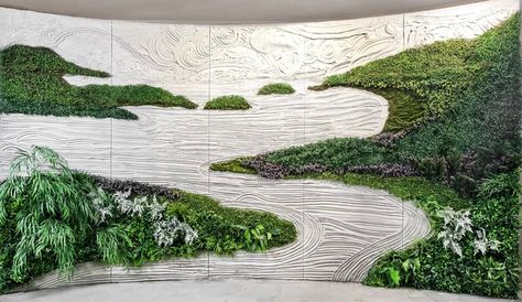 The Hottest Home Design Trends From Around the World Moss Wall Design, Interior Greenery, Architectural Wall Art, Wall Landscape, Music Room Design, Garden Wall Designs, Greenery Wall, Japanese Zen Garden, Chinese Landscape Painting