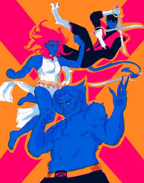 X GIRLS AND BOYS -  X MEN (Nightcrawler, Mystique and Beast.) Nightcrawler Mystique, Beast Xmen Art, X Men Nightcrawler, Beast Xmen, Nightcrawler Xmen, Deadpool Y Spiderman, Storm Xmen, Comic Superheroes, Kurt Wagner