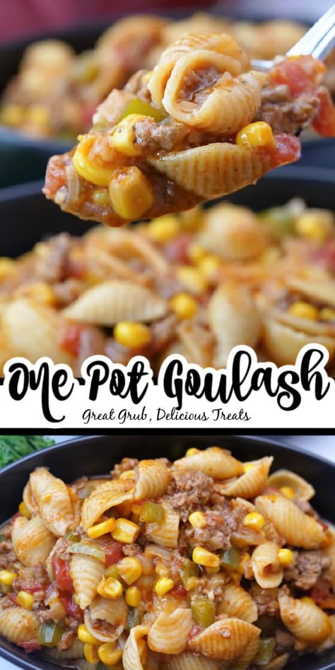 One Pot Goulash is a quick and easy one pot dinner recipe that is hearty and filling, loaded with ground beef, corn, bell peppers, and onions. One Pot Goulash, Goulash With Corn, Ground Beef Goulash, Mexican Ground Beef, Easy Goulash Recipes, Beef Appetizers, Beef Pasta Recipes, Beef Recipes For Dinner Easy, Recipes For Dinner Easy