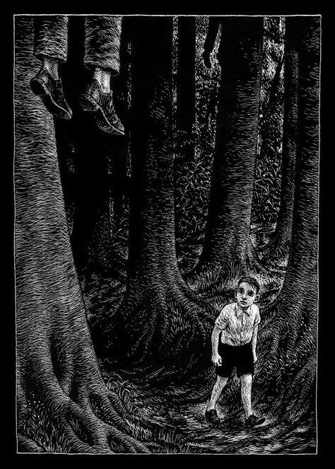 Creepy Forest Drawing, Black Butterfly Tattoo, Eerie Art, Black Ink Art, Forest Drawing, Creepy Drawings, Illustration Techniques, Forest Illustration, Background Drawing