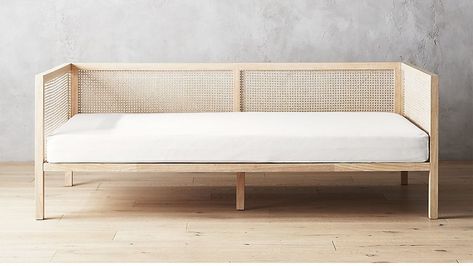 SHOP NOW: Boho natural daybed by CB2, $1,060, cb2.com. Cb2 Bed, Divan Cama, Diy Daybed, Daybed Bedding, Daybed Mattress, Cane Furniture, Day Bed, Plywood Furniture, Sofa Styling