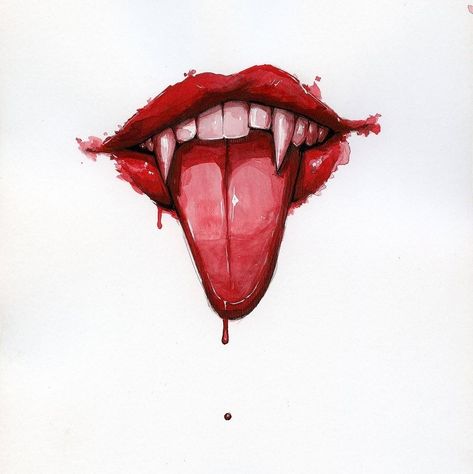 Vampire Mouth, Blood Tattoo, Vampire Drawings, Mouth Drawing, Blood Art, Art Appliqué, Vampire Art, Watercolor Ink, Drawing Stuff