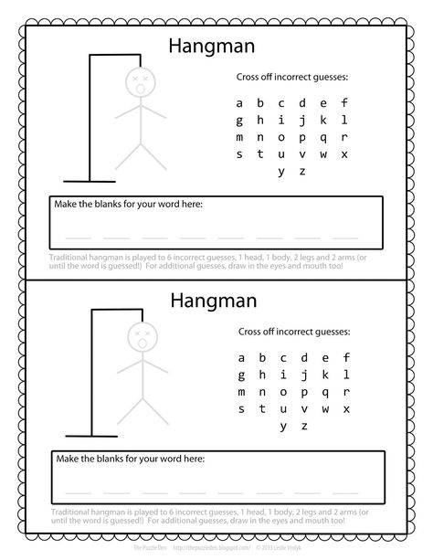 Here's a template for all your hangman playing needs!  Of course, you don't need a template at all.  My kids and I have played hangman o... Hangman Words, Hangman Game, Texas Vacation, Car Activities, Printable Games For Kids, Road Trip Activities, Free Printable Games, Road Trip Games, Learning Worksheets