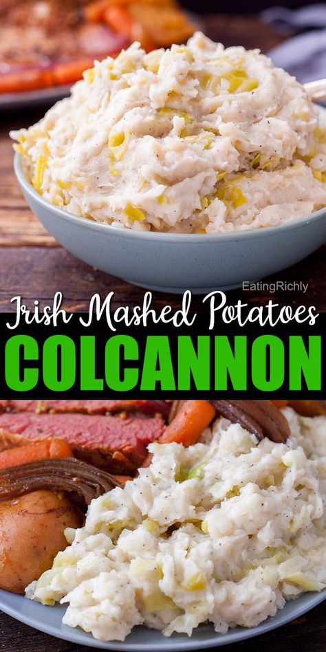 Colcannon is an Irish mashed potatoes recipe. It’s also one of the easiest dishes you can make for a traditional St. Patrick’s Day dinner. #irish #stpatricksday #stpattysday #stpats #mashedpotatoes #sides #sidedish #irishrecipes  via @eatingrichly Potatoes Colcannon, Irish Cabbage, Colcannon Potatoes, Irish Mashed Potatoes, Colcannon Recipe, Potato Plant, Plant Potatoes, Bacon Potatoes, Irish Recipes Authentic