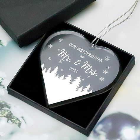 Amazon.com: FKOG Heart Shape Glass Our First Christmas As Mr & Mrs Ornament 2023, Mr & Mrs Newlywed Wedding Just Married Christmas Tree Decoration Ornaments Ideas Gifts (Mr & Mrs Gifts 2023) : Home & Kitchen Mrs Gifts, Ornaments Ideas, First Christmas Engaged, Engaged Ornament, Engagement Ornaments, Wedding Gifts For Groom, Christmas Gifts For Couples, Married Christmas, Married Couples