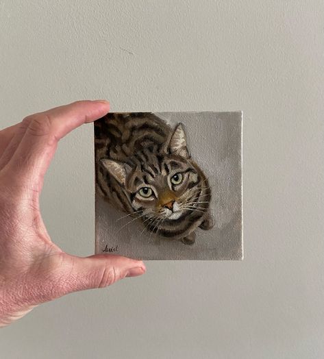 I’m really enjoying the challenge of painting mini oil portraits lately - especially mini cat portraits . This little one measures 10cm x 10cm and is done in oil on canvas panel. A teeny tiny tabby cat … which brings back memories of my Gizmo 🌈 🐾 #catlovers #minature #minatureart #petportrait #petportraitartist #catart #catartists #cats_of_world #oilpainting #oiloncanvas #petlover #crazycatlady #catstagram #tabbycat #tabbykittens #tabby #tabbiesoftheworld #rescuecats #irelandart Cat Art Painting, Pet Portrait Paintings, Cat Portrait Painting, Oil Portraits, Mini Oil Painting, Cats Art Drawing, Mini Cat, Tabby Cats, Portrait Oil Painting