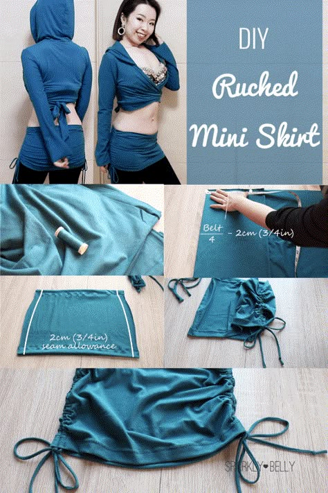 DIY Ruched Mini Skirt for belly dance & yoga! - SPARKLY BELLY Dance Skirt Diy, Belly Dance Skirt, Ruched Mini Skirt, Diy Clothes Hacks, Skirt Diy, Diy Clothes Refashion, Diy Clothes Design, Dance Yoga, Diy Skirt