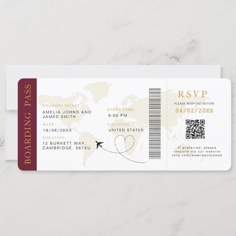 Boarding Pass Destination wedding QR code Rsvp Invitation  Zazzle Qr Code Invitation, Wedding Ticket, Wedding Qr Code, Ticket Wedding Invitations, Boarding Pass Invitation, Rsvp Invitation, Passport Invitations, Passport Wedding Invitations, Wedding Anniversary Invitations