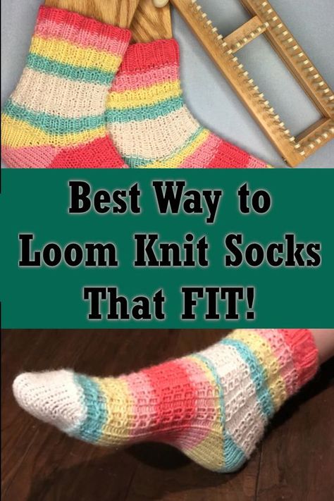 Tired of pinched toes and floppy heels?  Learn to customize a loom knit sock pattern for a perfect fit every time. #goodknitkisses #loomknit #loomknitting #loomknitsocks #knitsocks Loom Knit Socks, Knit Sock Pattern, Loom Knitting For Beginners, Sock Loom, Knit Loom, Round Loom Knitting, Loom Knitting Tutorial, Loom Knit Hat, Loom Knitting Stitches