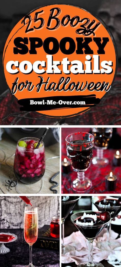 25 Scary good Halloween Cocktails for your next party! These are fun boo-zy drinks sure to get your party off to a great start. These potions are made with tequila, rum champagne - all your favorites. Then to make them extra spooky they are topped with scary garnishes. They're colorful, bubbly, smoky, and downright creepy! Easy Halloween Cocktails, Fun Halloween Drinks, Spooky Cocktails, Halloween Themed Drinks, Halloween Party Drinks, Halloween Punch, Halloween Cocktail, Halloween Food Treats, Yummy Alcoholic Drinks