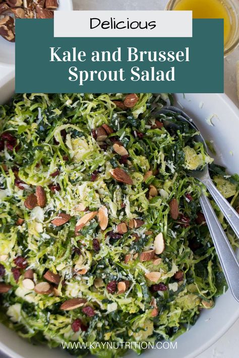 Brussel Sprout Salad Blue Cheese, Healthy Brussel Sprout Salad, Side Vegetable Dishes Healthy, Brussel Sprouts Salad Shredded, Soluble Fiber Foods, Kale And Brussel Sprout Salad, Kale Brussel Sprout Salad, Kale Crunch Salad, Winter Kale Salad